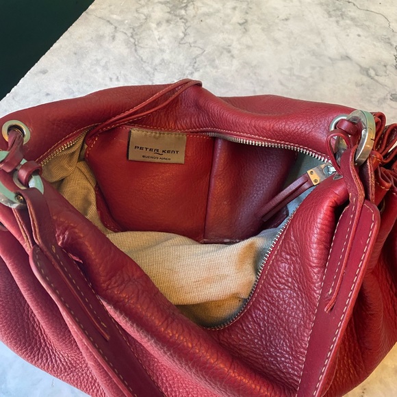 PETER KENT - FINE LEATHER purse - shoulder bag with silver metal accents - Picture 5 of 7